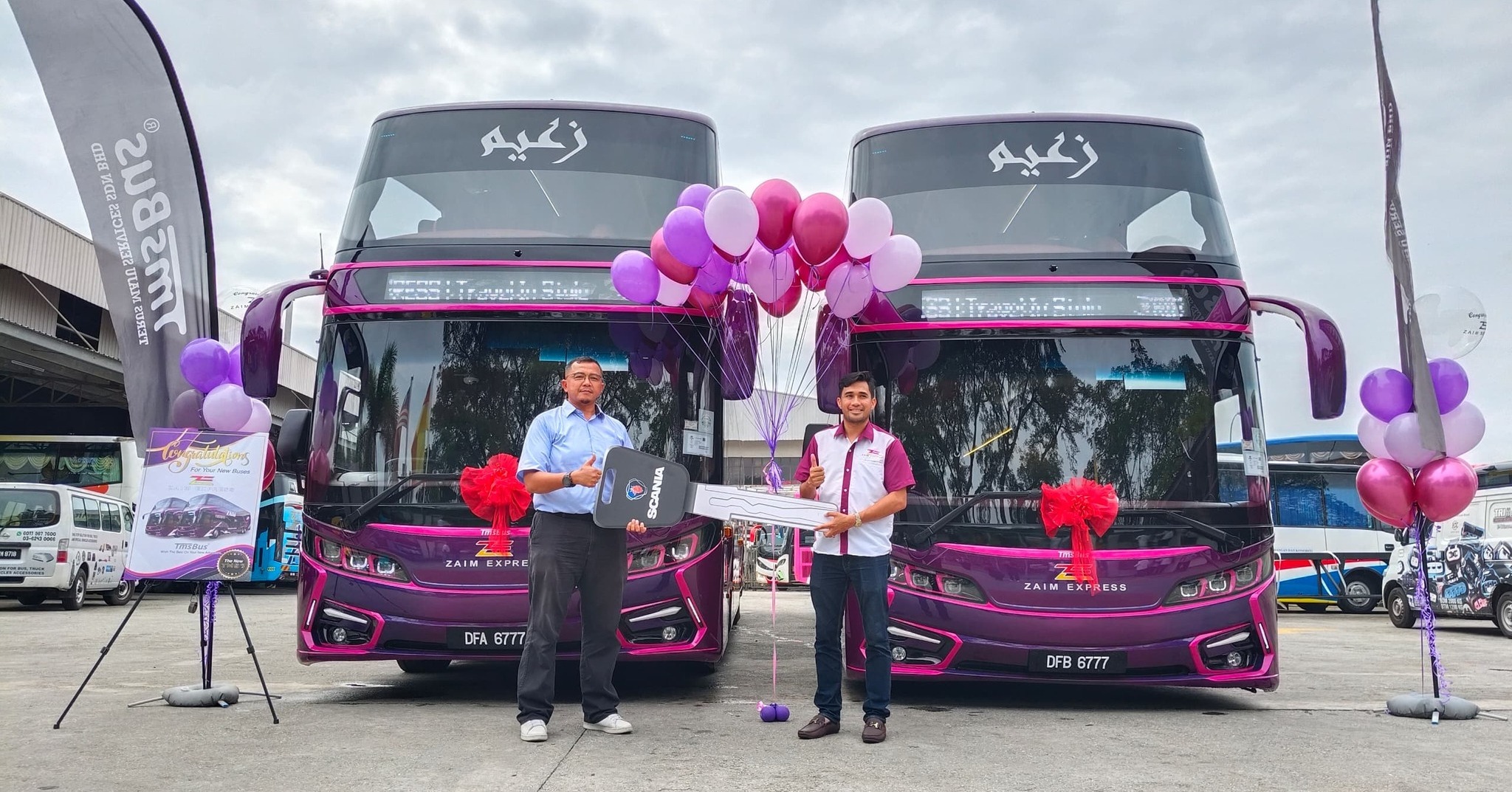 Two new Scania coaches recently acquired by Zaim Express.