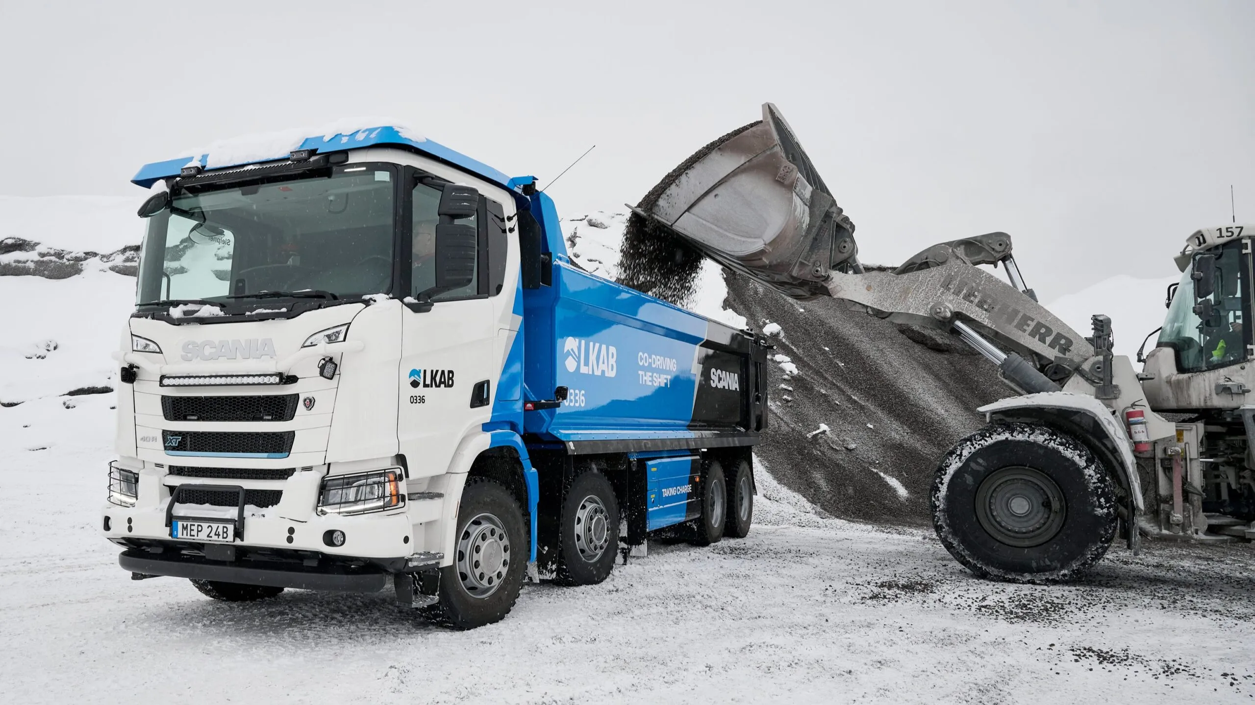 Scania Sleipner electric 8x4 heavy tipper in mining site